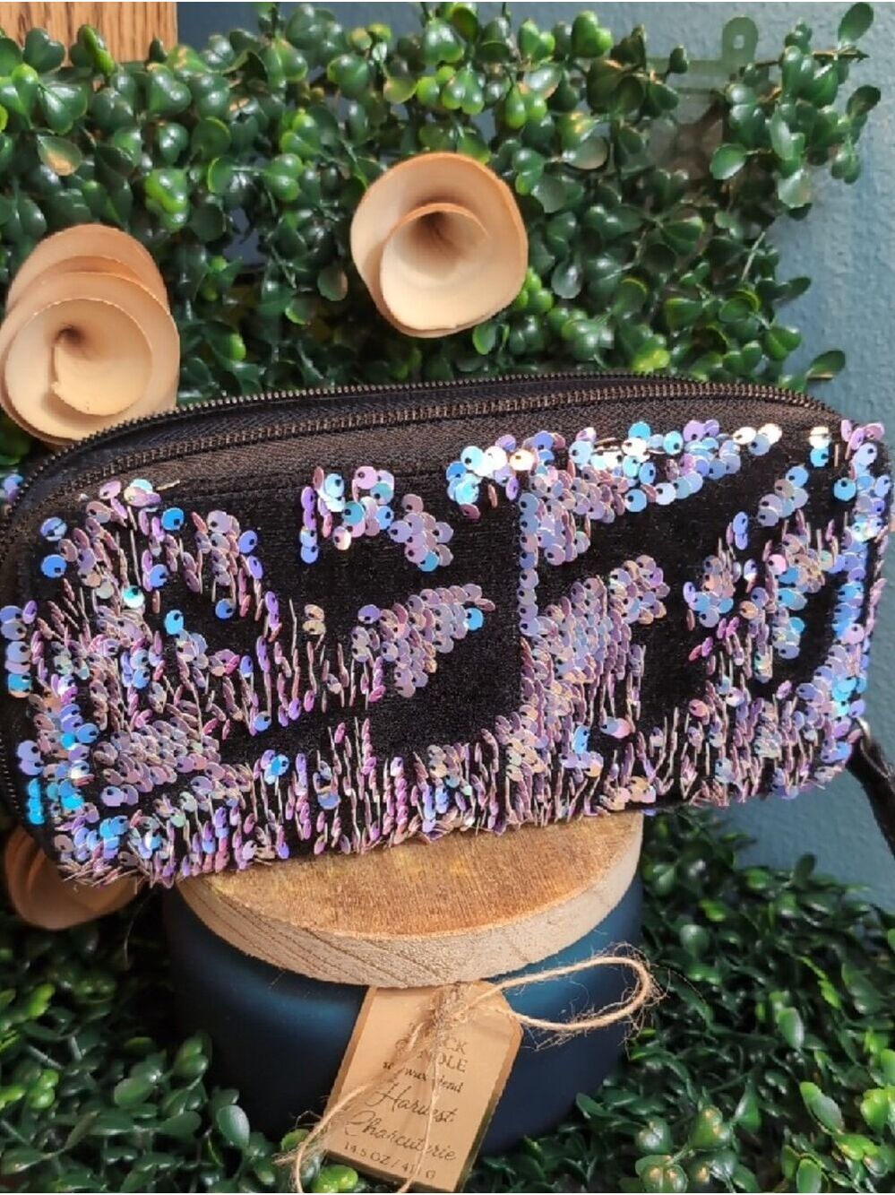 Soft Sequin Wallet / Wristlet Clutch - Iridescent Purple/Black